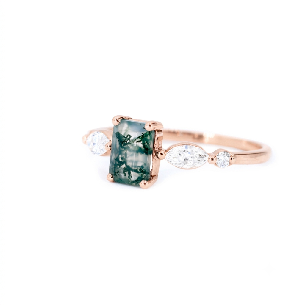 Anillo Moss Oro 14K con Ágata y Diamantes | Nécora