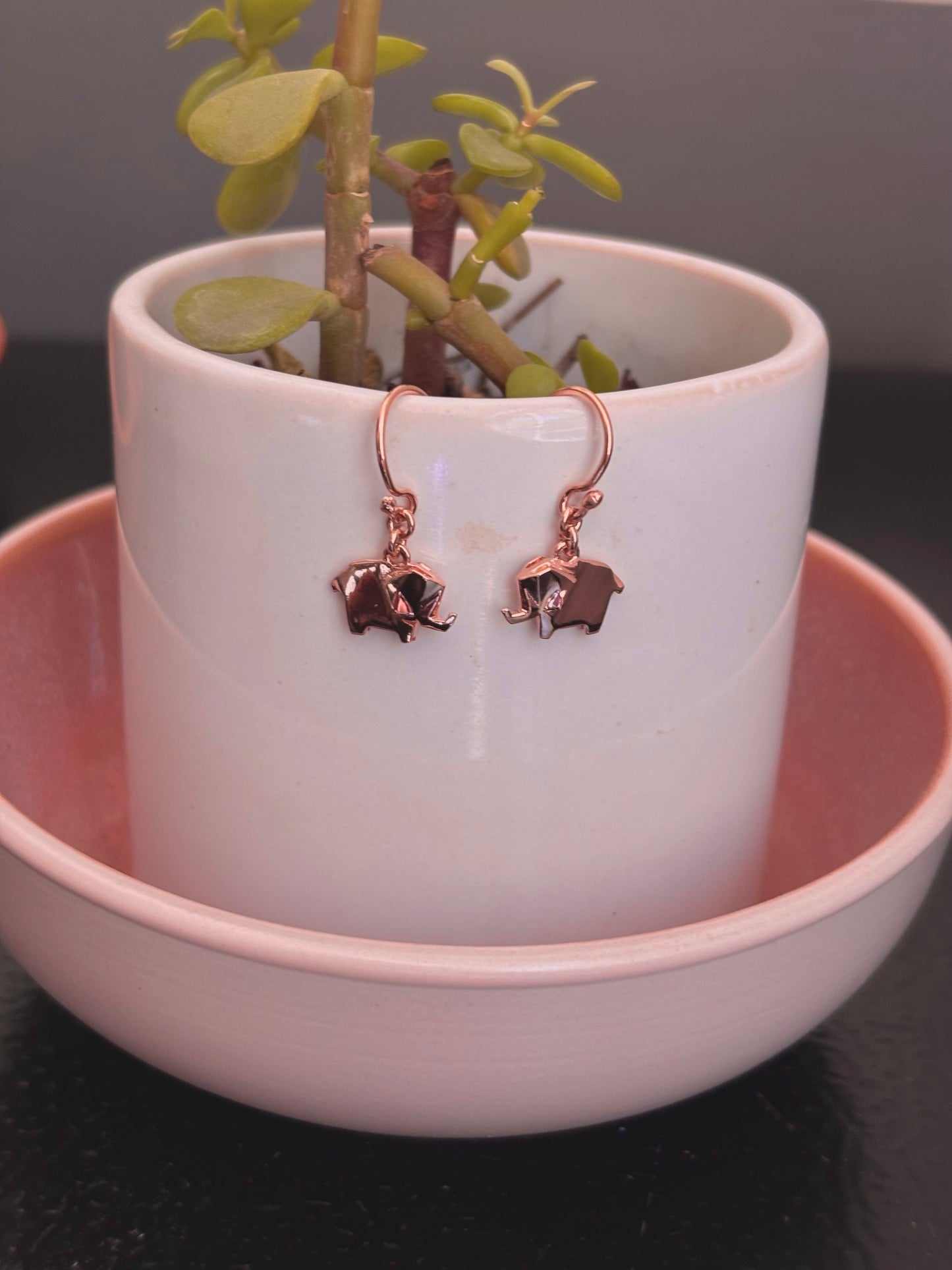 Aretes Elefante Origami en chapa de Oro Rosa