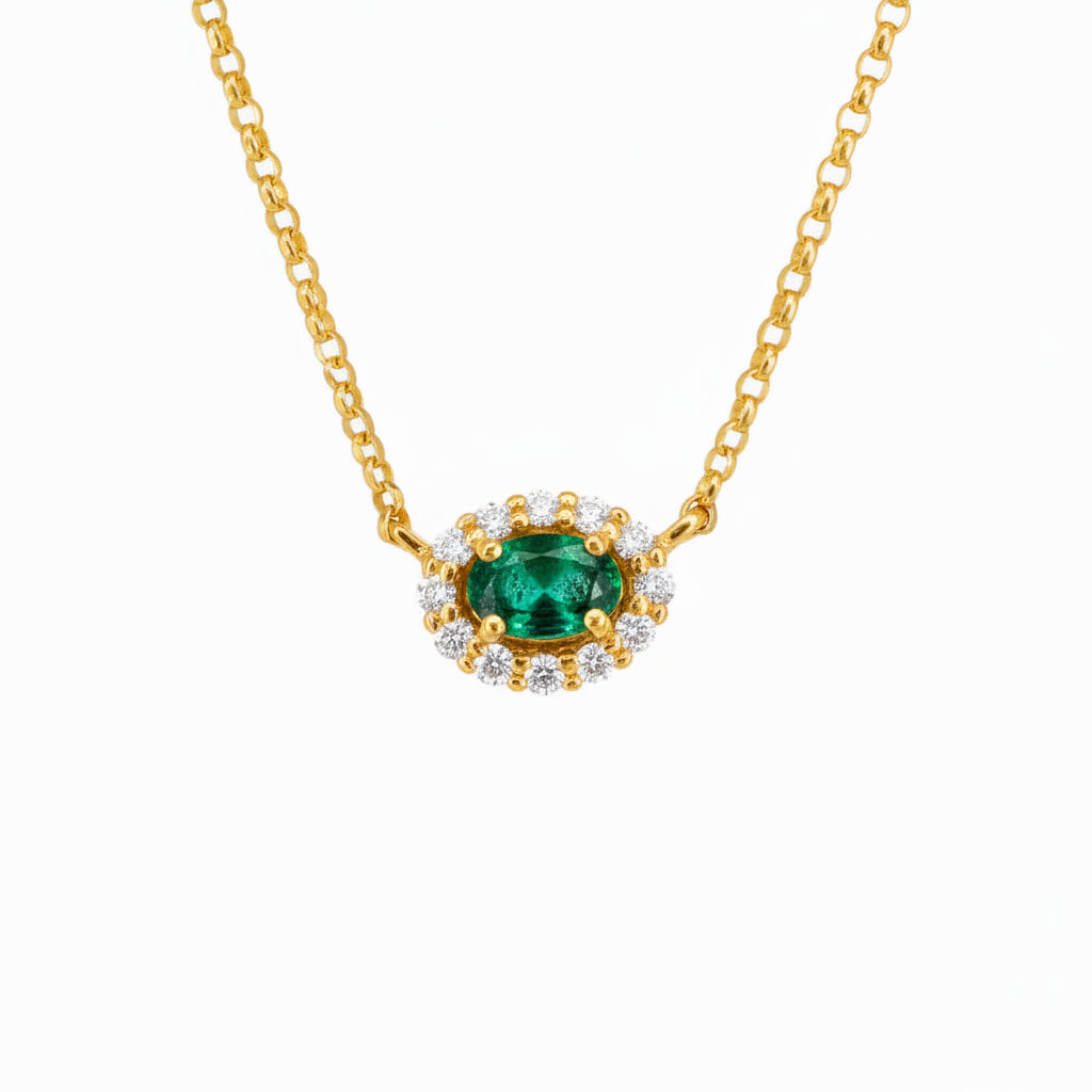 Dije Esmeralda Natural con Halo de Diamantes | Nécora