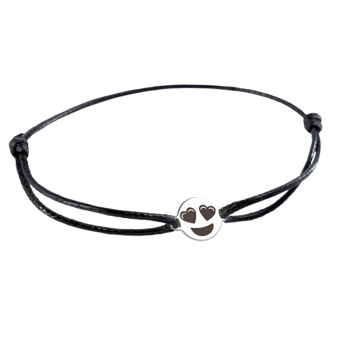 Pulsera Emoji Ojos Corazon de Plata.925 color Negro