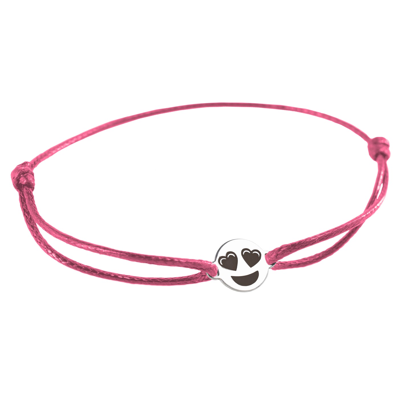 Pulsera Emoji Ojos Corazon de Plata.925 color Rosa.