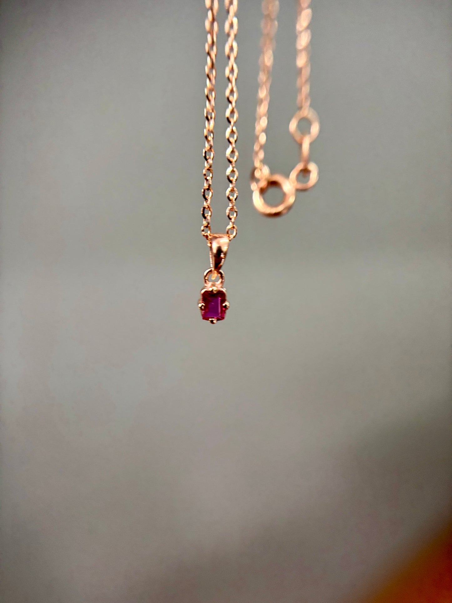 Collar Gemas Rubí Natural / Cadena De Oro rosa 14k 40 cm.