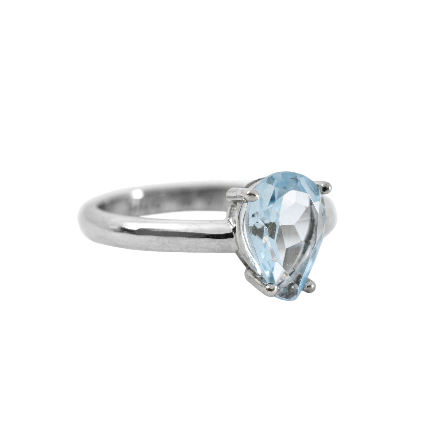Anillo de Compromiso, Oro Blanco 14K. Aguamarina corte pera.