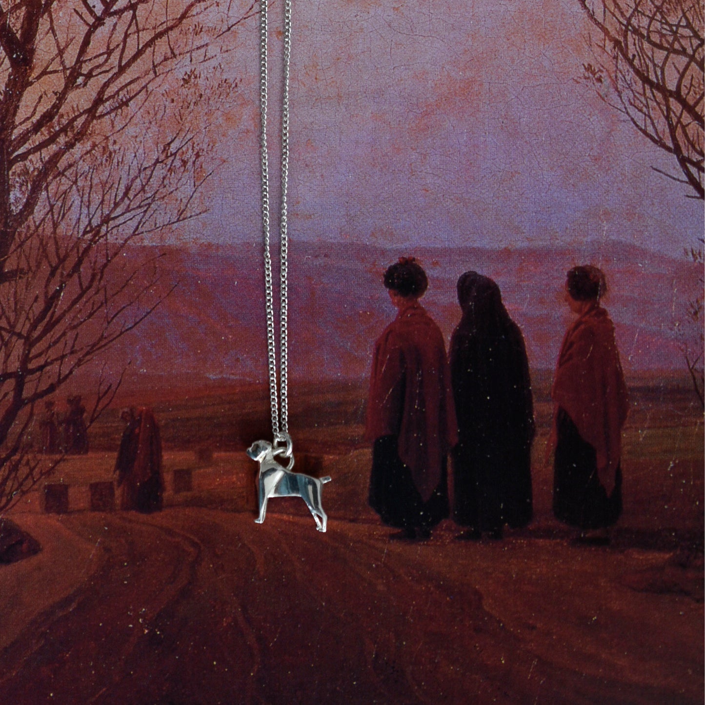 DIJE PERRO BOXER ORIGAMI. PLATA .925 CON CADENA.