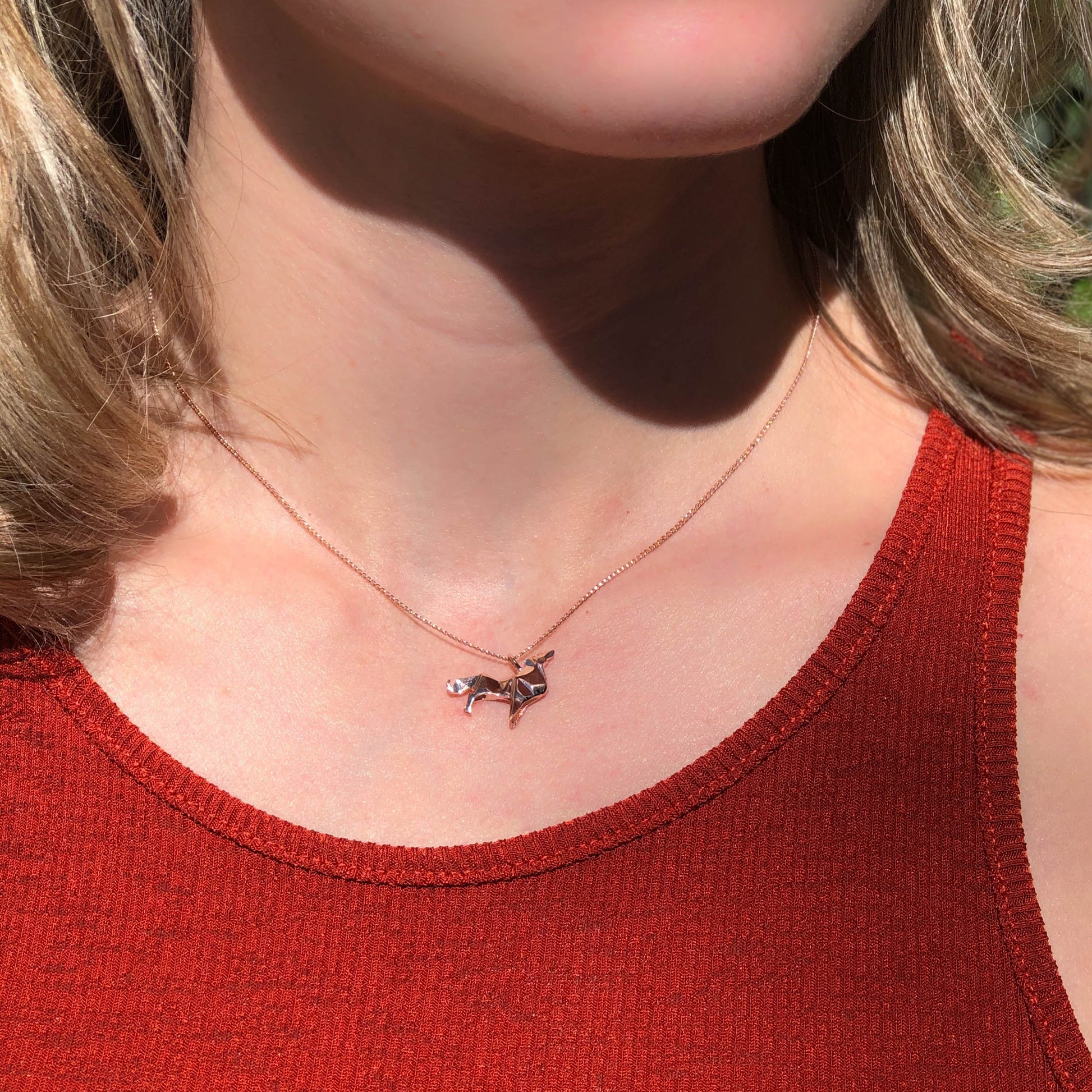 Collar Lobo Origami de Plata .925 en Chapa de Oro Rosa