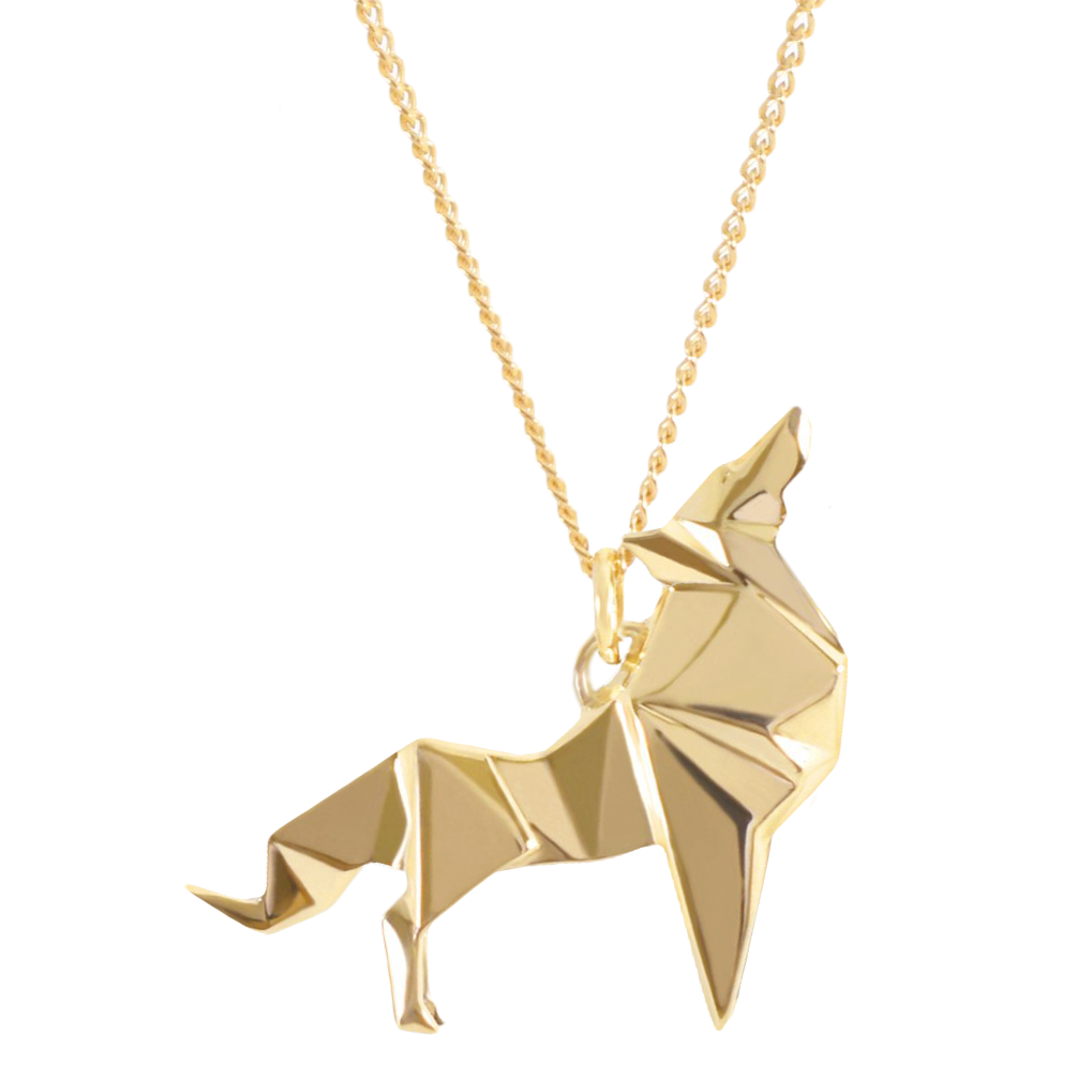 Collar Lobo Origami de Plata .925 en Chapa de Oro