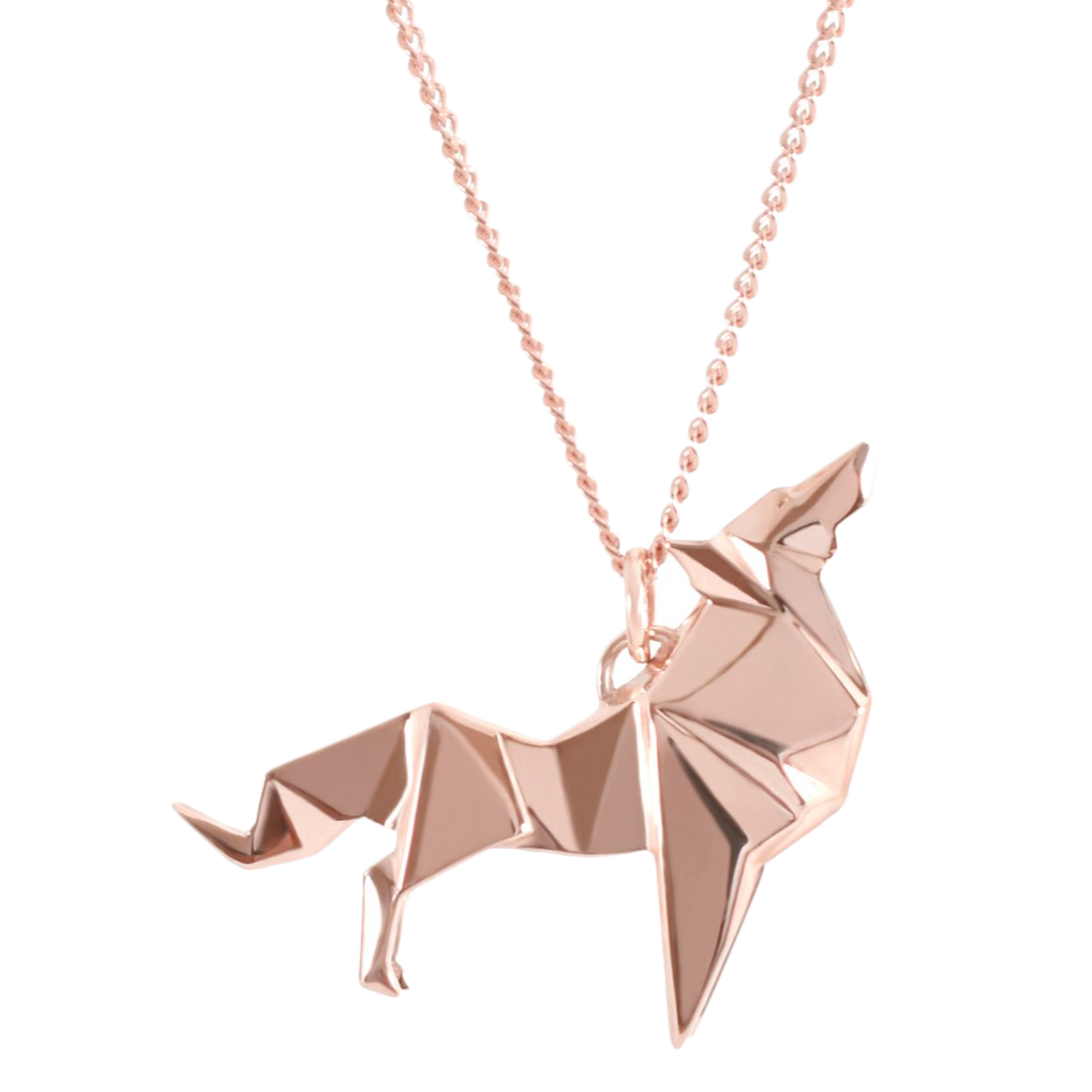 Collar Lobo Origami de  Plata .925 en Chapa de Oro Rosa