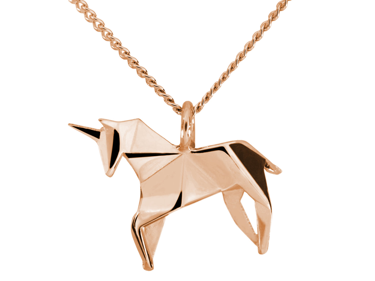 DIJE UNICORNIO ORIGAMI DE PLATA .925/CHAPA DE ORO ROSA CON CADENA.