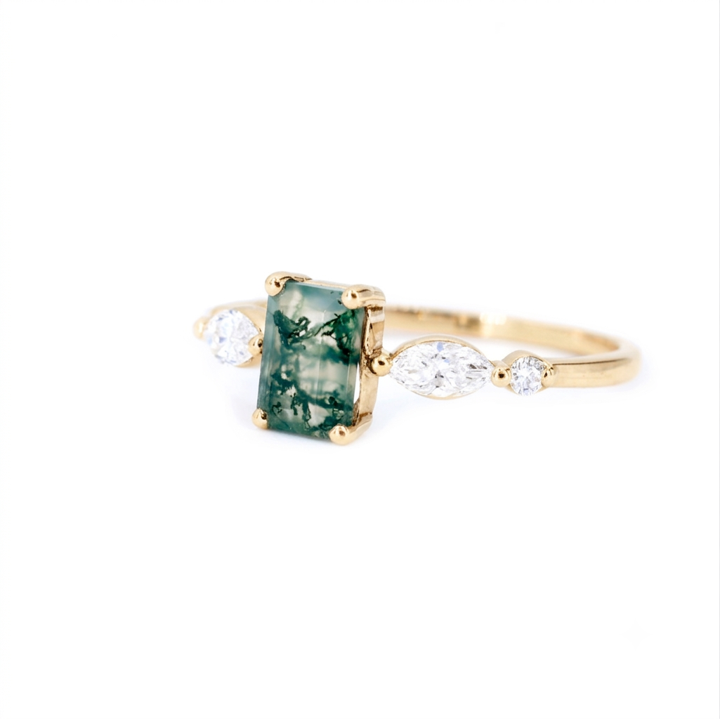 Anillo Moss Oro 14K con Ágata y Diamantes | Nécora