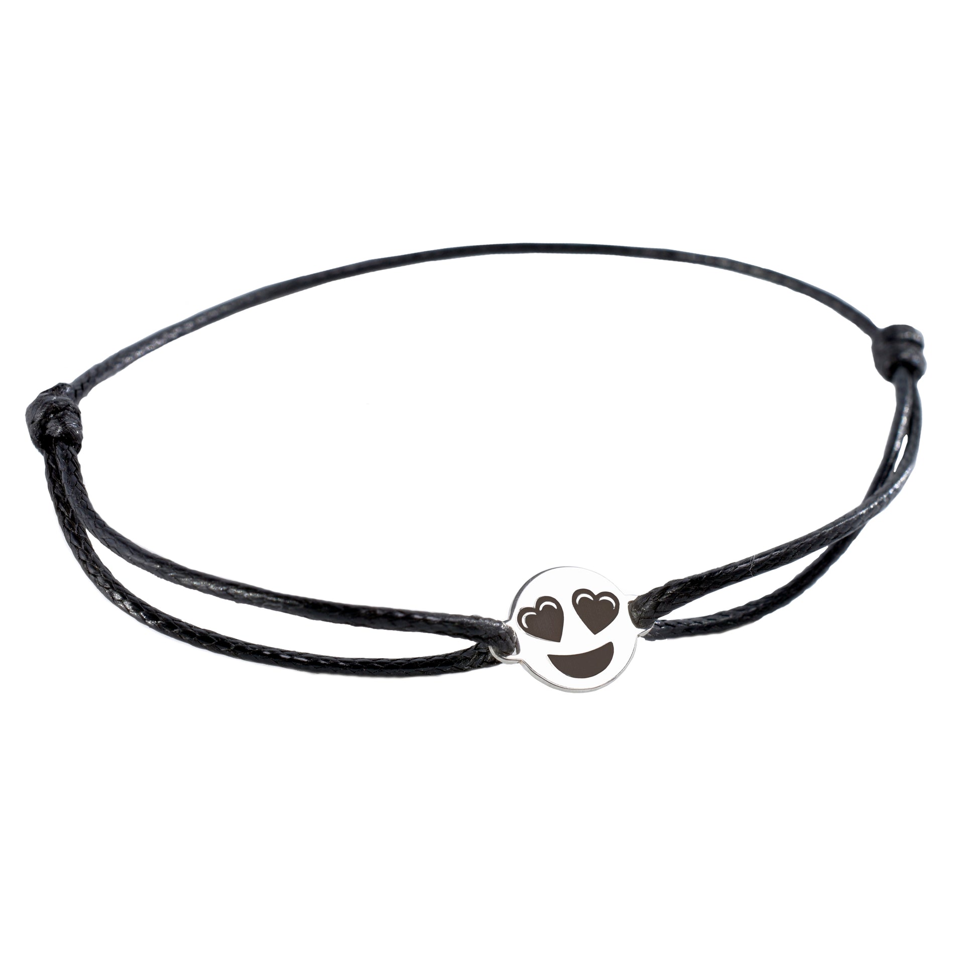 Pulsera Emoji Ojos Corazon de Plata.925 color Negro