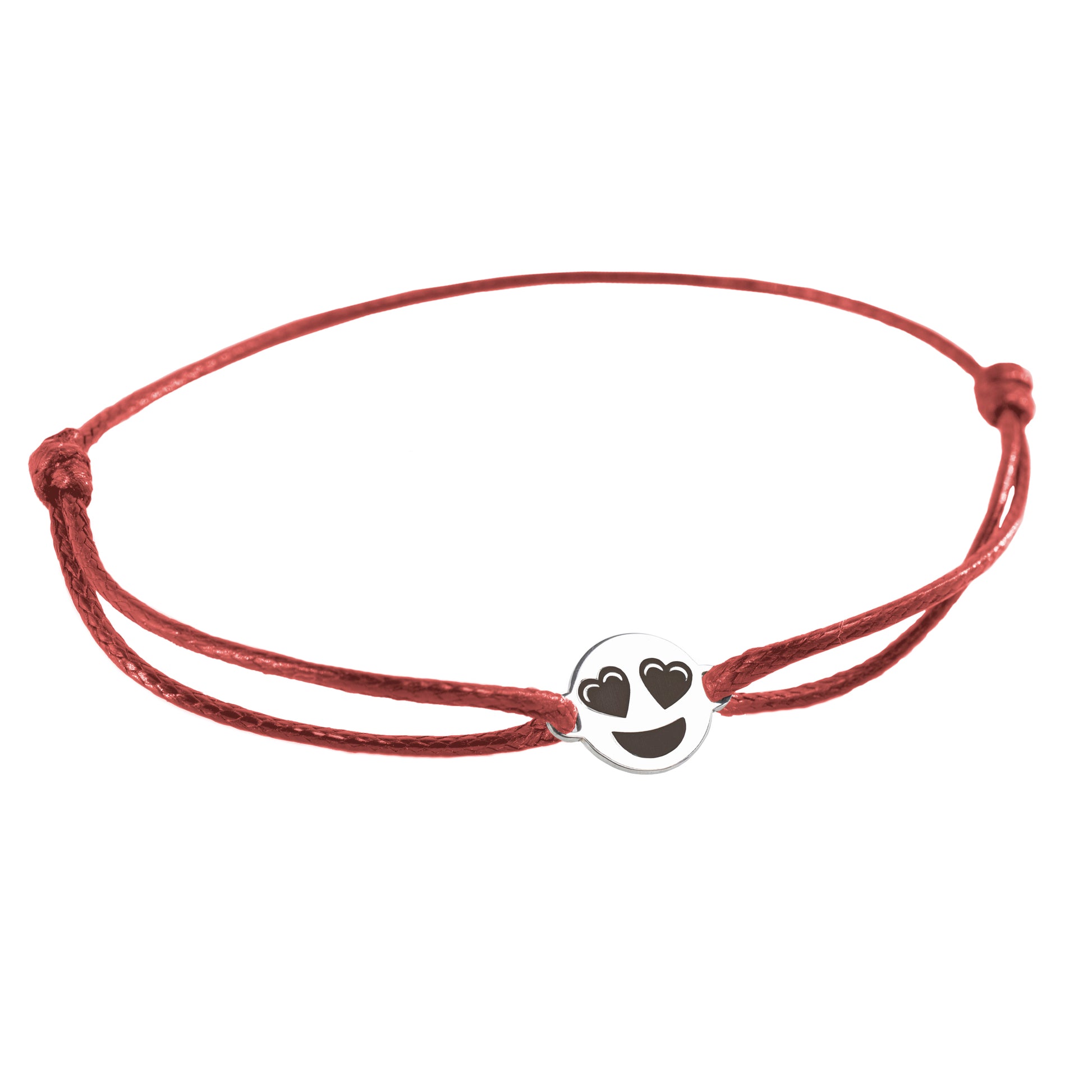 Pulsera Emoji Ojos Corazon de Plata.925 color Rojo.