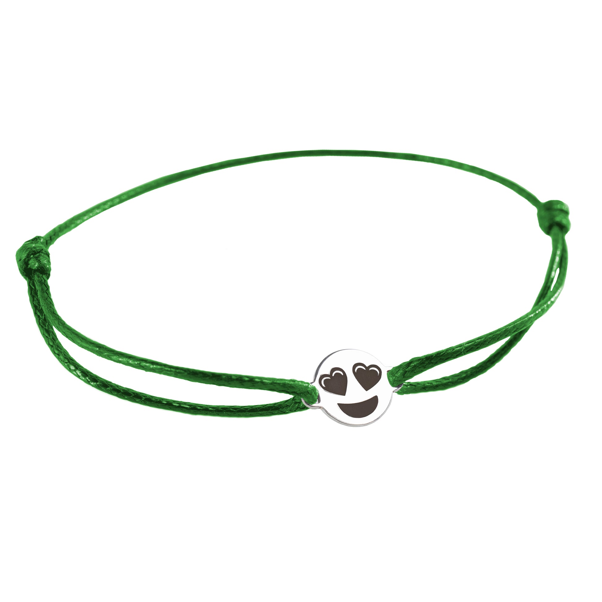 Pulsera Emoji Ojos Corazon de Plata.925 color verde.