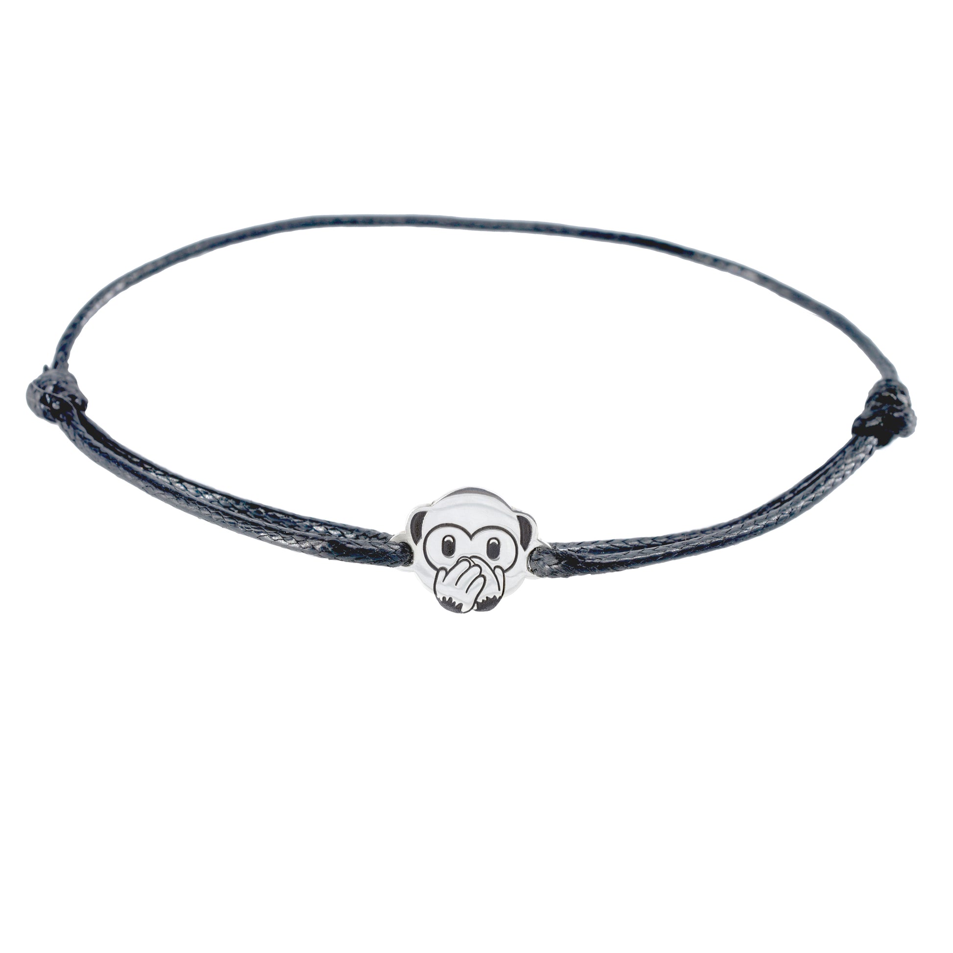 Pulsera Emoji Changuito No hablar mal de Plata.925  color Negro.