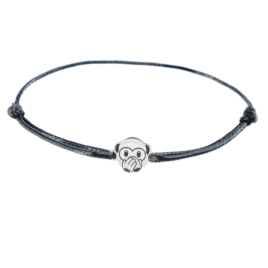 Pulsera Emoji Changuito No hablar mal de Plata.925  color Negro.