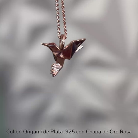 Colibrí Origami de Plata con chapa de Oro Rosa 