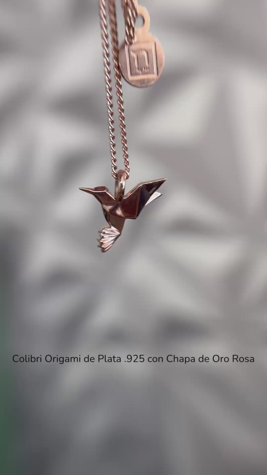 Colibrí Origami de Plata con chapa de Oro Rosa 