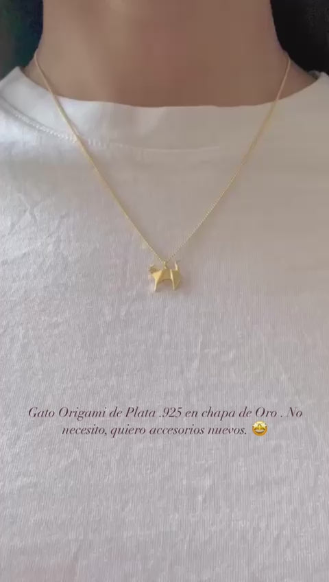 Video gatito Origami de Plata.925 con chapa de Oro Amarillo.