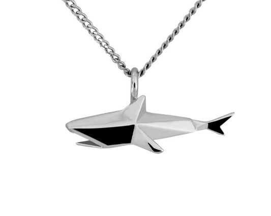 DIJE TIBURON ORIGAMI  DE PLATA .925 CON CADENA.