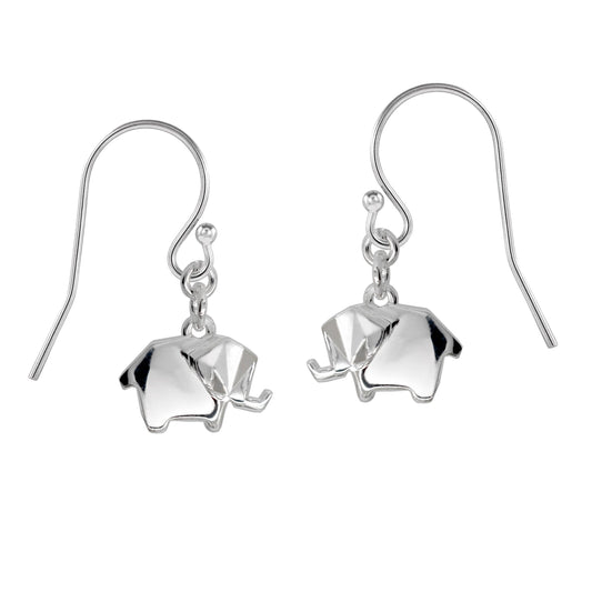 Aretes colgasntes elefante origami de plata