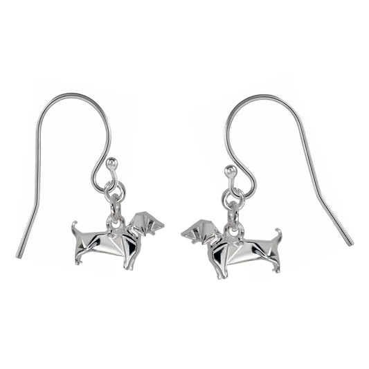 Aretes Perro Salchicha origami en plata .925