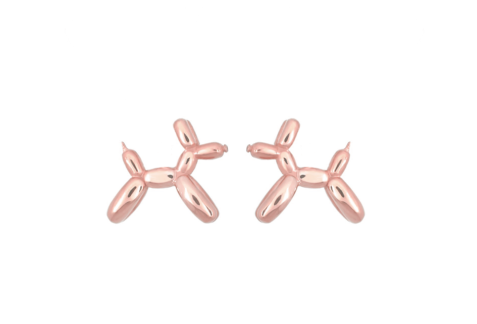 ARETES MINI PERRITO DE GLOBO PLATA .925/ CHAPA DE ORO ROSA.