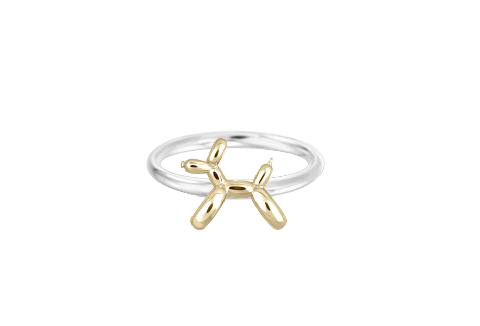 Anillo Perrito De Globo. Plata .925/Chapa de Oro Amarillo.