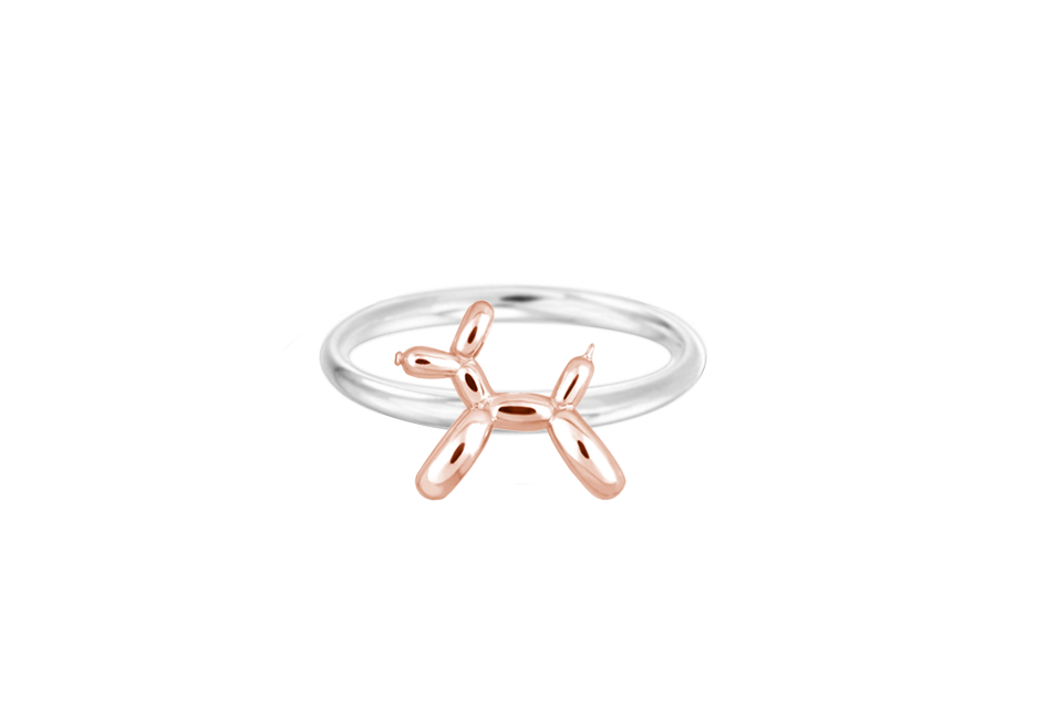 Anillo Perrito De Globo. Plata .925/Chapa de Oro Rosa.