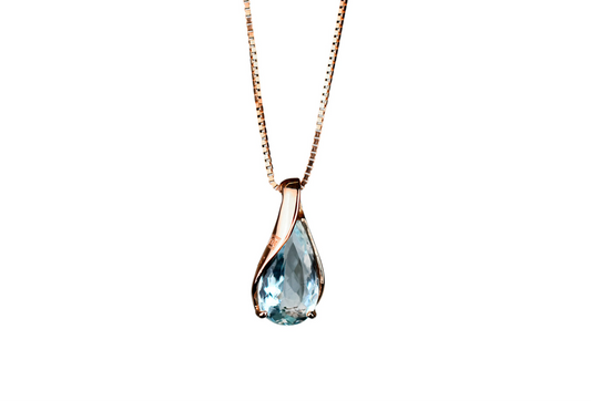 Dije Bianca Aguamarina natural corte gota. Oro 14K Cadena de oro 14K. de 45 cm.