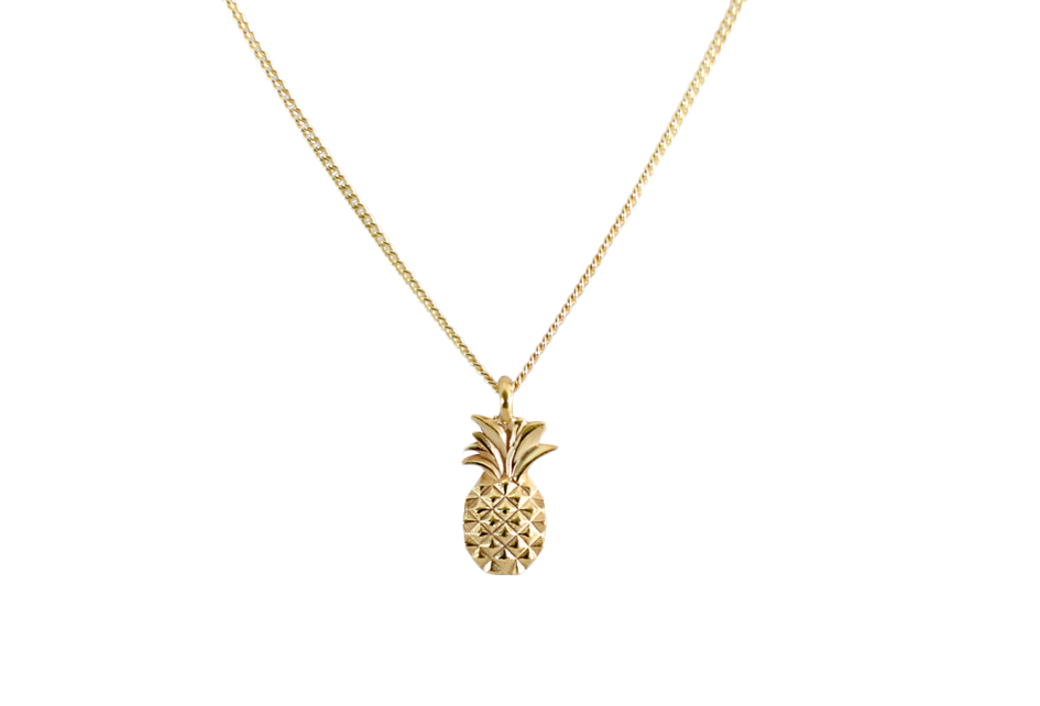 DIJE PIÑA ORIGAMI DE PLATA .925 / CHAPA DE ORO AMARILLO CON CADENA.