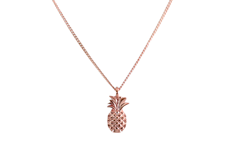 DIJE PIÑA ORIGAMI DE PLATA .925 / CHAPA DE ORO ROSA CON CADENA.