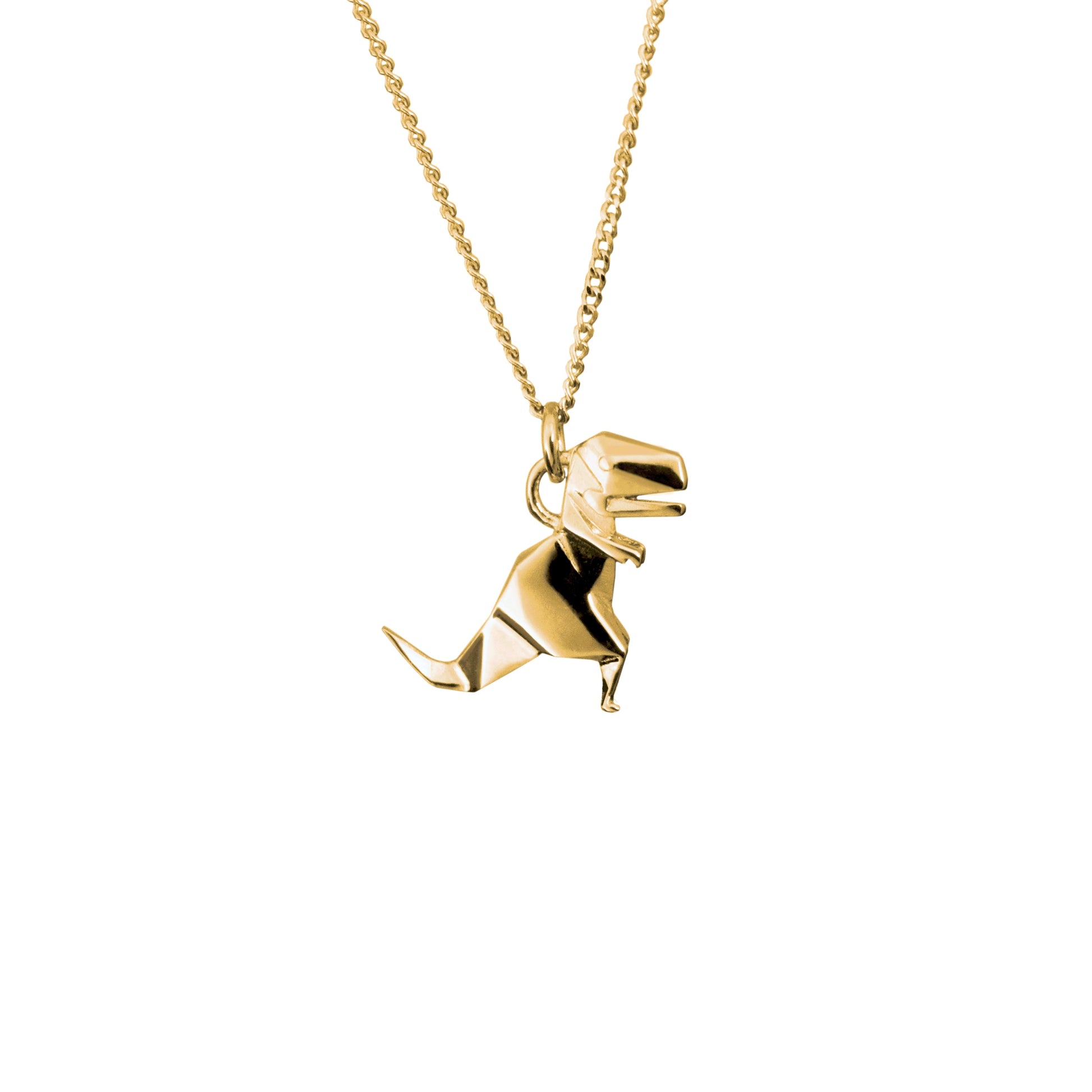 DIJE T-REX ORIGAMI DE PLATA .925/CHAPA DE ORO AMARILLO  CON CADENA.