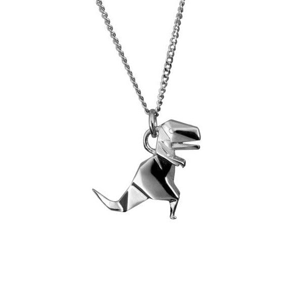 DIJE T-REX ORIGAMI DE PLATA .925 CON CADENA .