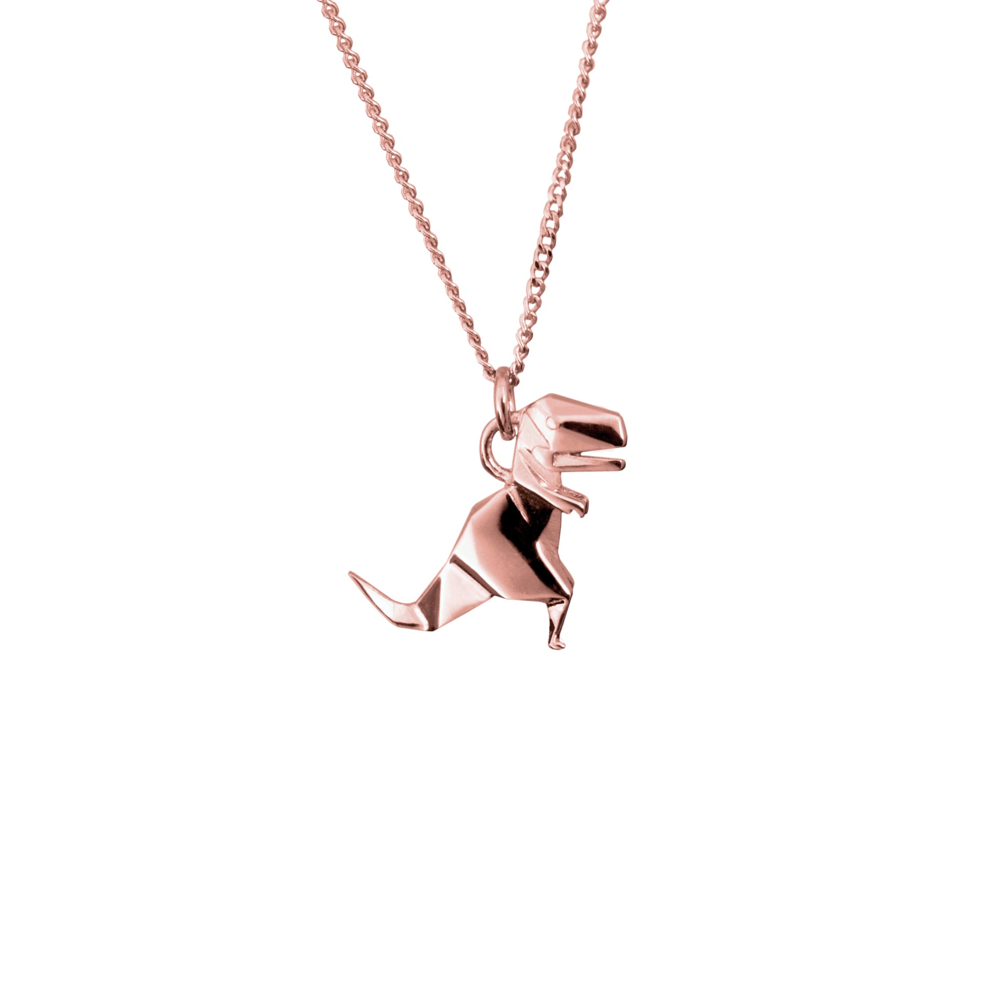DIJE T-REX ORIGAMI DE PLATA .925 /CHAPA DE ORO ROSA CON CADENA.