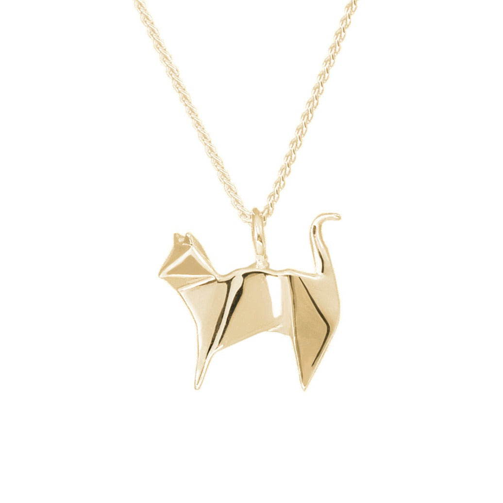 Collar Gato Origami de Plata en chapa de Oro 