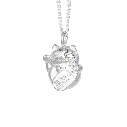Dije de gatito de la buena suerte en plata