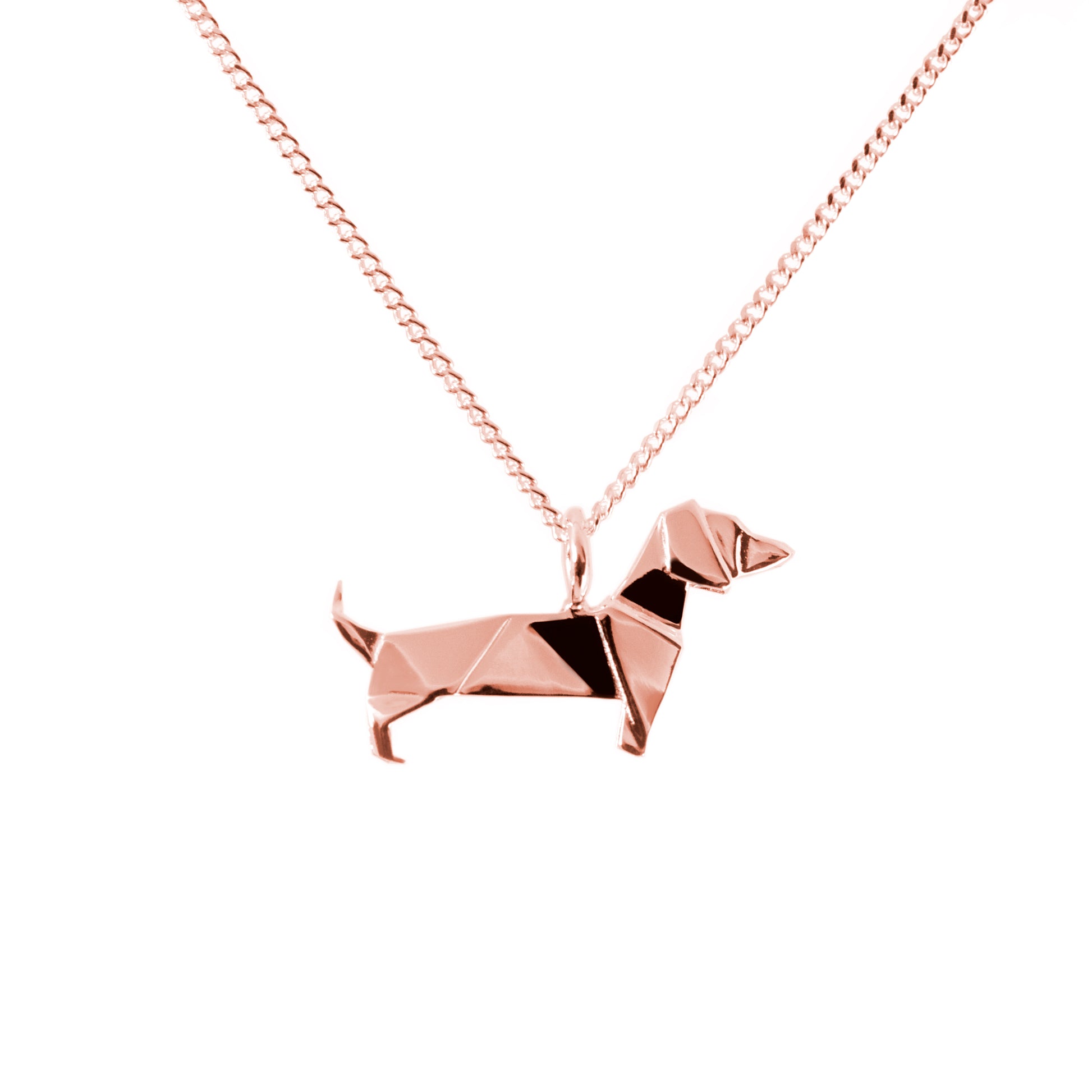 DIJE PERRO SALCHICHA ORIGAMI DE PLATA .925/ CHAPA DE ORO ROSA.